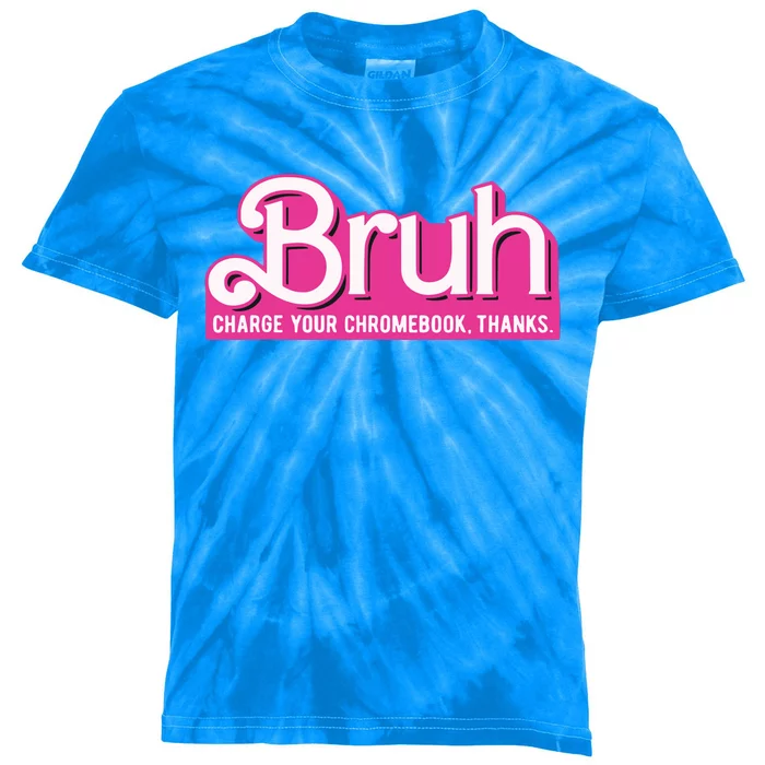 Bruh Charge Your Chromebook Thanks Pink Kids Tie-Dye T-Shirt