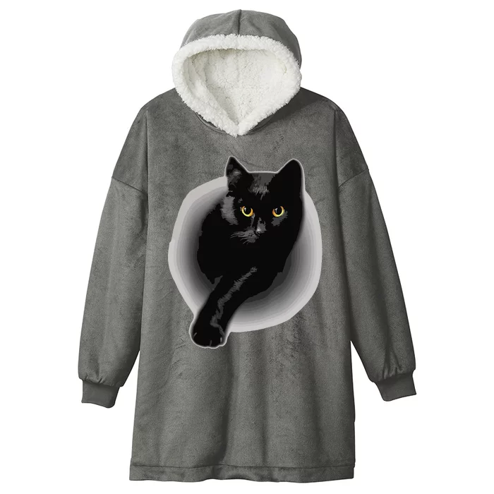 Black Cat Yellow Eyes Cats Tee Gift Hooded Wearable Blanket