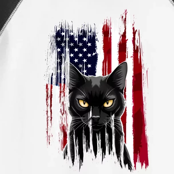 Black Cat Yellow Eyes Patriotic American Flag Kitten Lover Toddler Fine Jersey T-Shirt