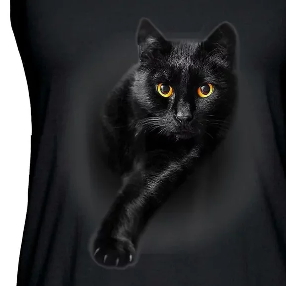 Black Cat Yellow Eyes TShirt Cats Tee Shirt Ladies Essential Flowy Tank