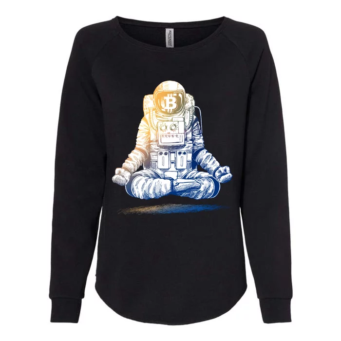 Bitcoin Cryptocurrency Yoga Astronaut Womens California Wash Sweatshirt