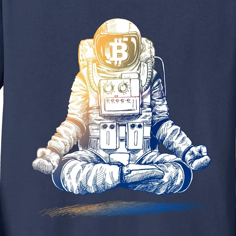 Bitcoin Cryptocurrency Yoga Astronaut Kids Long Sleeve Shirt