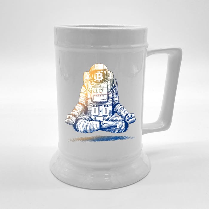 Bitcoin Cryptocurrency Yoga Astronaut Front & Back Beer Stein