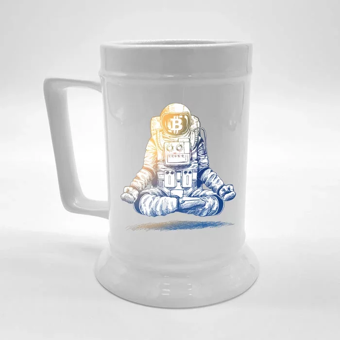 Bitcoin Cryptocurrency Yoga Astronaut Front & Back Beer Stein