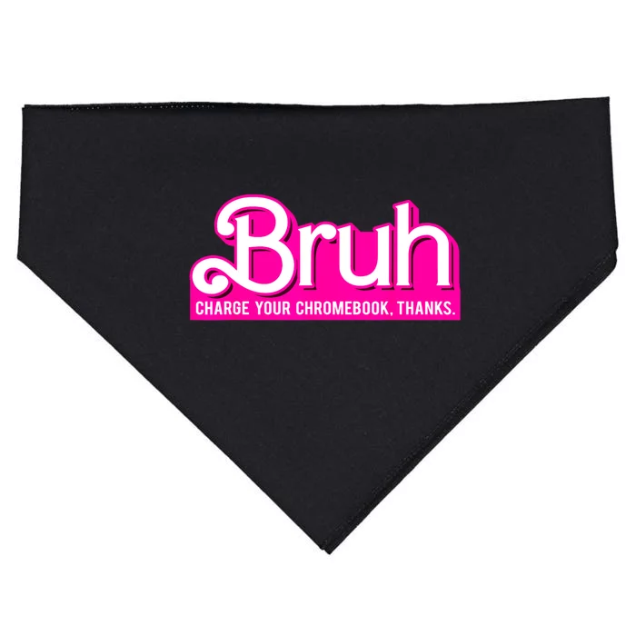 Bruh Charge Your Chromebook Thanks Pink Funny Teacher School USA-Made Doggie Bandana