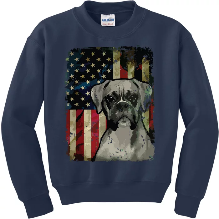 Boxer Dog 4th Of July American Flag Patriotic Kids Sweatshirt