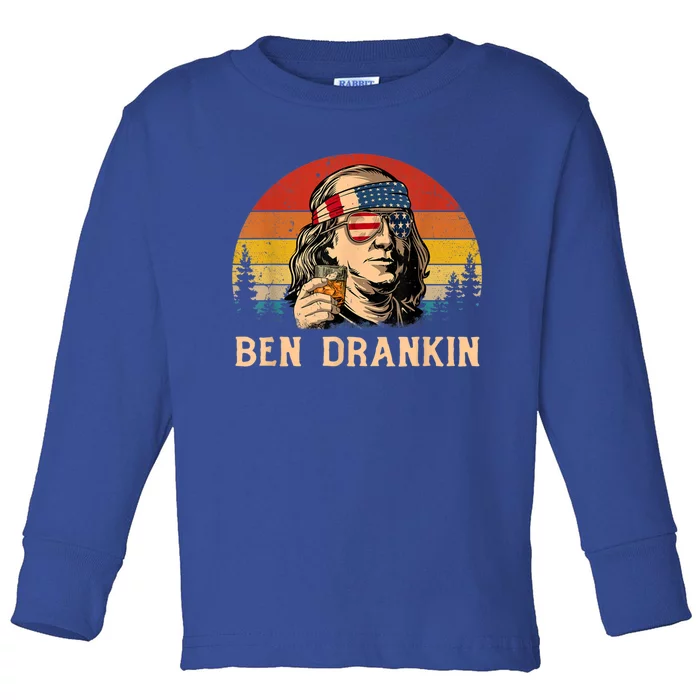 Ben Drankin 4th Of July Funny Vintage Retro Patriotic Gift Toddler Long Sleeve Shirt