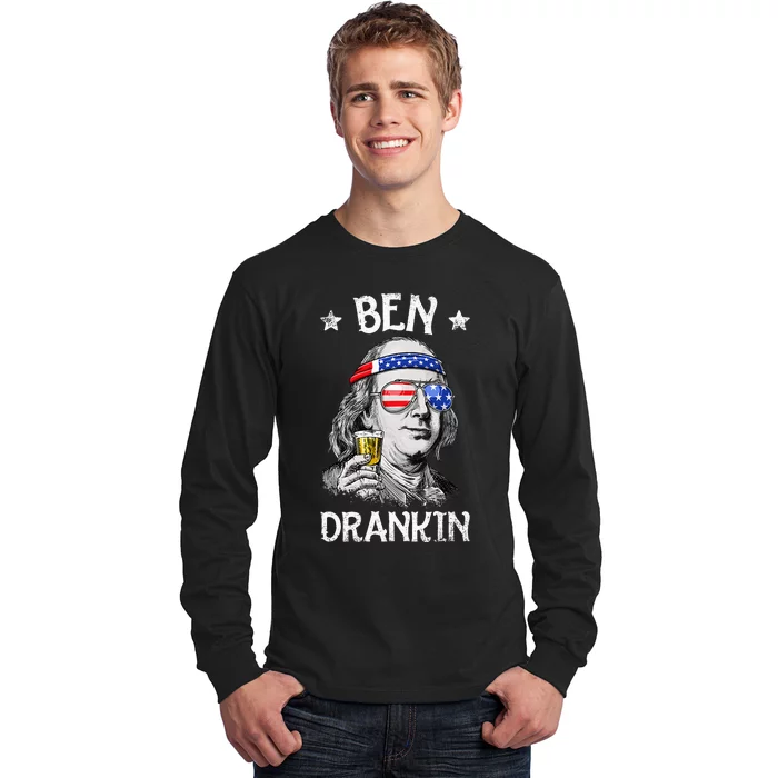 Ben Drankin 4th Of July Benjamin Franklin Usa Flag Long Sleeve Shirt