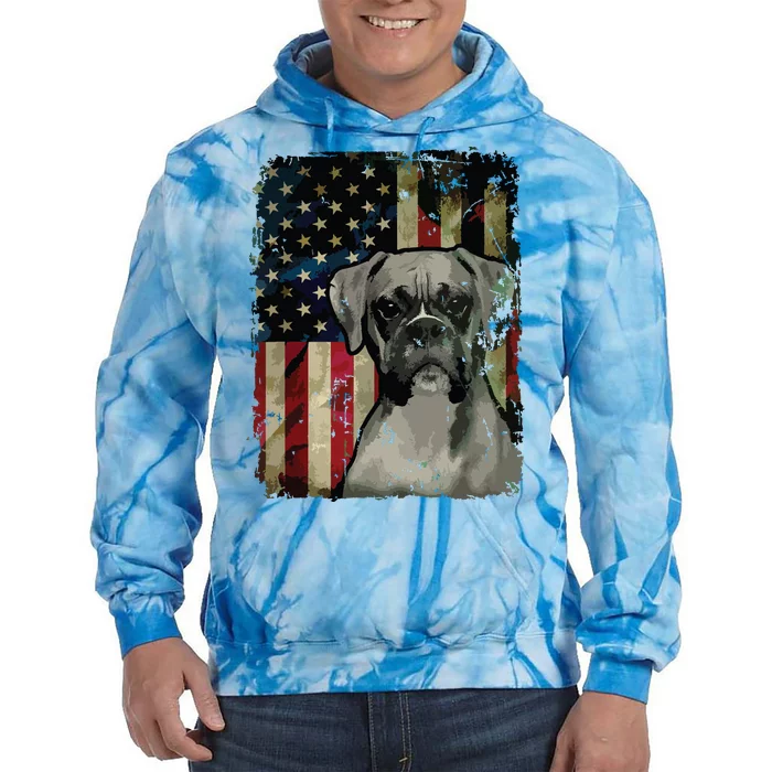 Boxer Dog 4th Of July American Flag Patriotic Tie Dye Hoodie