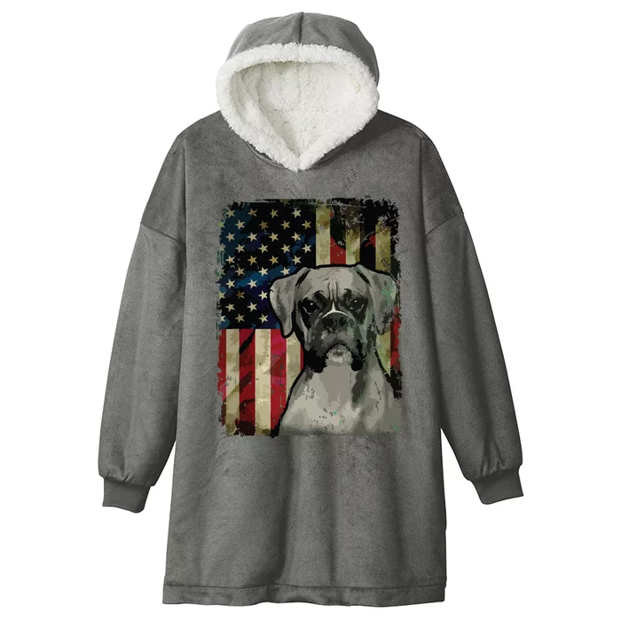 Boxer Dog 4th Of July American Flag Patriotic Hooded Wearable Blanket