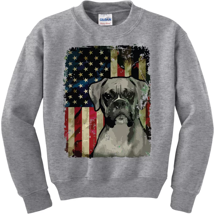 Boxer Dog 4th Of July American Flag Patriotic Kids Sweatshirt