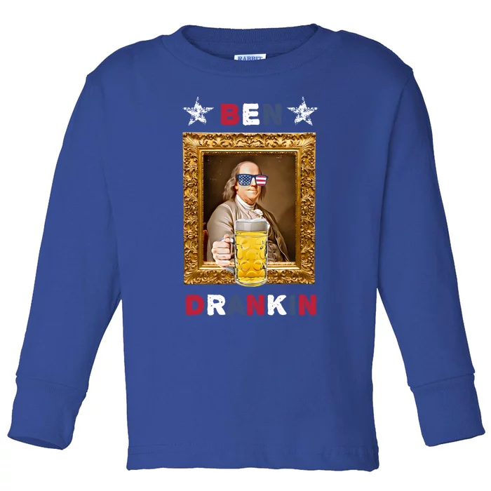 Ben Drankin 4th Of July Ben Franklin Usa Flag Gift Toddler Long Sleeve Shirt