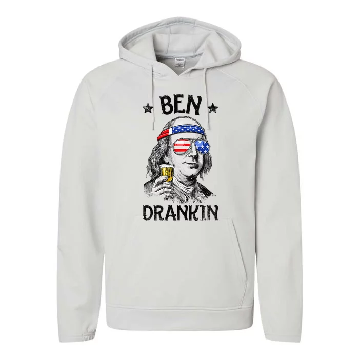 Ben Drankin 4th of July Benjamin Franklin American Flag Performance Fleece Hoodie