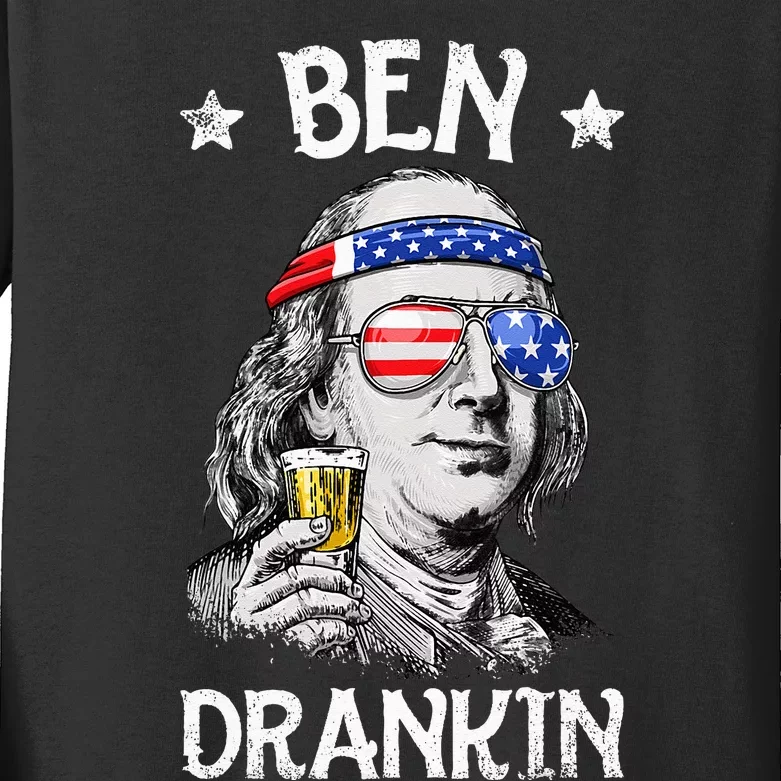 Ben Drankin 4th of July Benjamin Franklin Wo USA Flag Kids Long Sleeve Shirt