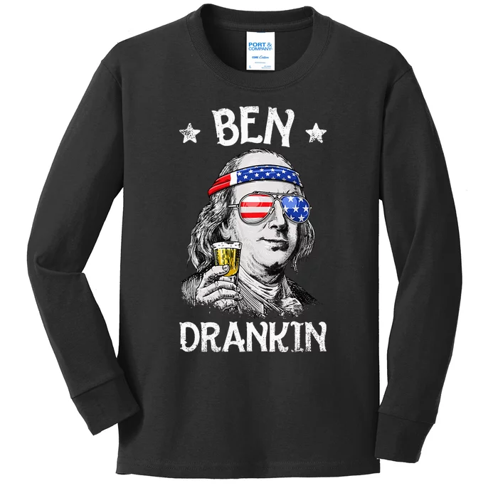 Ben Drankin 4th of July Benjamin Franklin Wo USA Flag Kids Long Sleeve Shirt