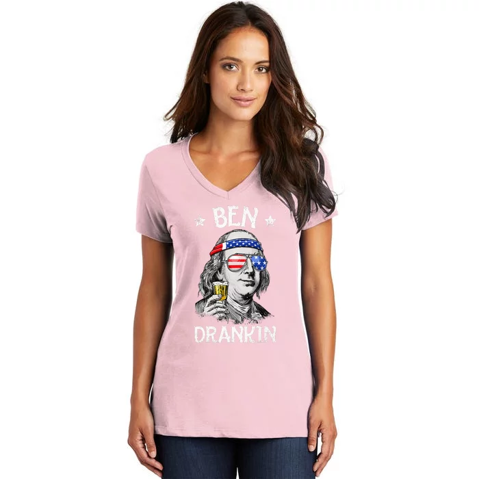 Ben Drankin 4th Of July Benjamin Franklin Women's V-Neck T-Shirt