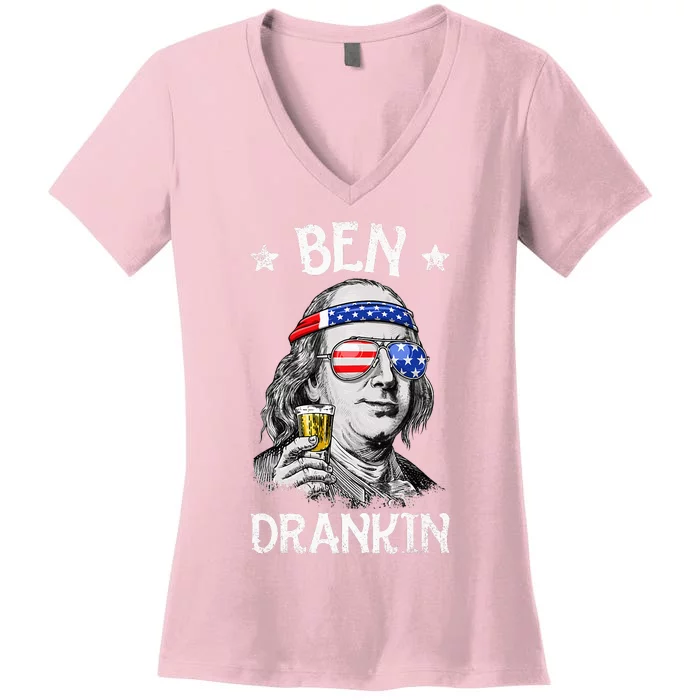 Ben Drankin 4th Of July Benjamin Franklin Women's V-Neck T-Shirt