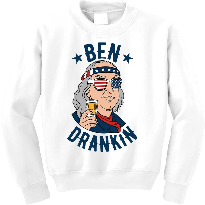 Ben Drankin 4th Of July Funny Benjamin Franklin Drinking Kids Sweatshirt