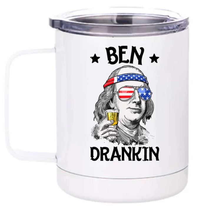 Ben Drankin 4th Of July Benjamin Franklin Men Women USA Flag Front & Back 12oz Stainless Steel Tumbler Cup