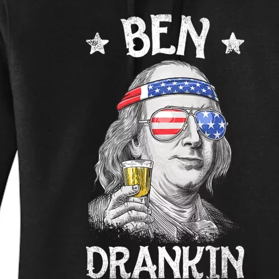 Ben Drankin 4th Of July Benjamin Franklin Usa Flag Women's Pullover Hoodie