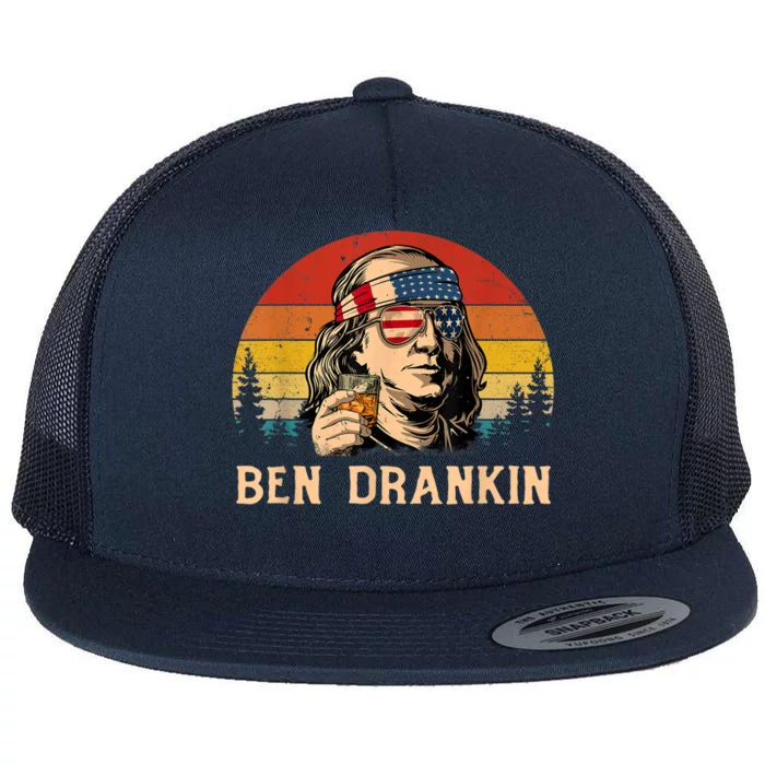 Ben Drankin 4th Of July Funny Vintage Retro Patriotic Cool Gift Flat Bill Trucker Hat