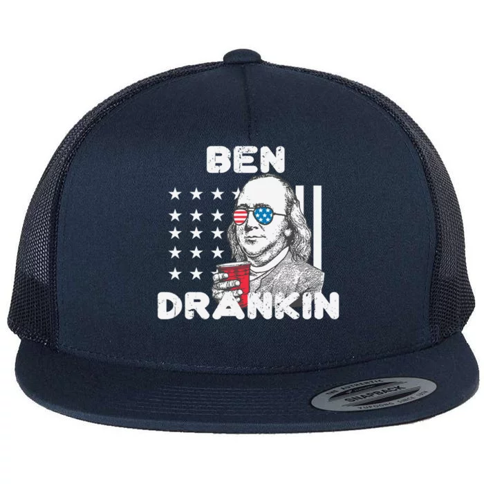 Ben Drankin 4th Of July Patriotic Funny Benjamin Franklin Gift Flat Bill Trucker Hat