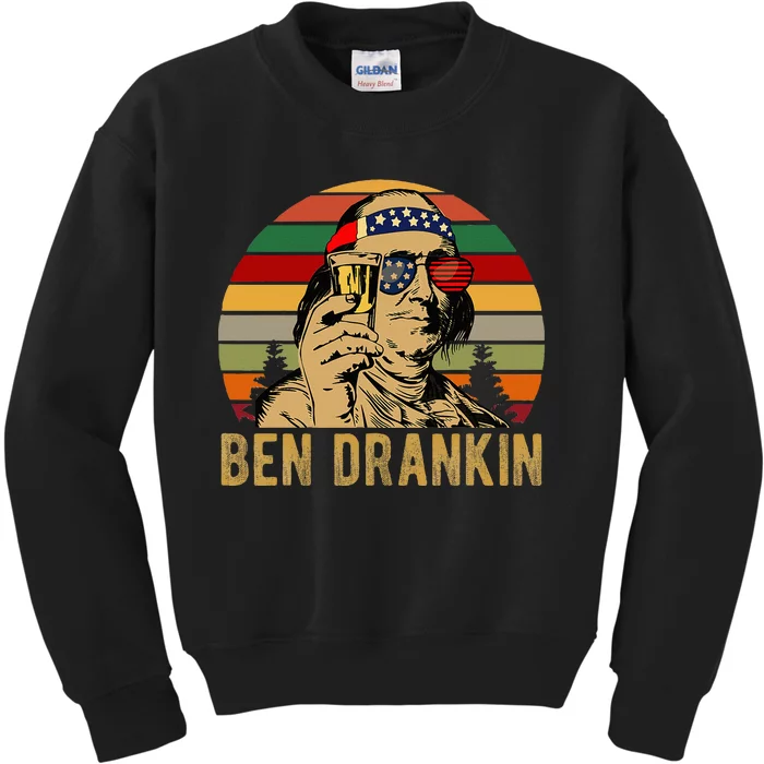 Ben Drankin 4th Of July Vintage American Flag Glasses Kids Sweatshirt