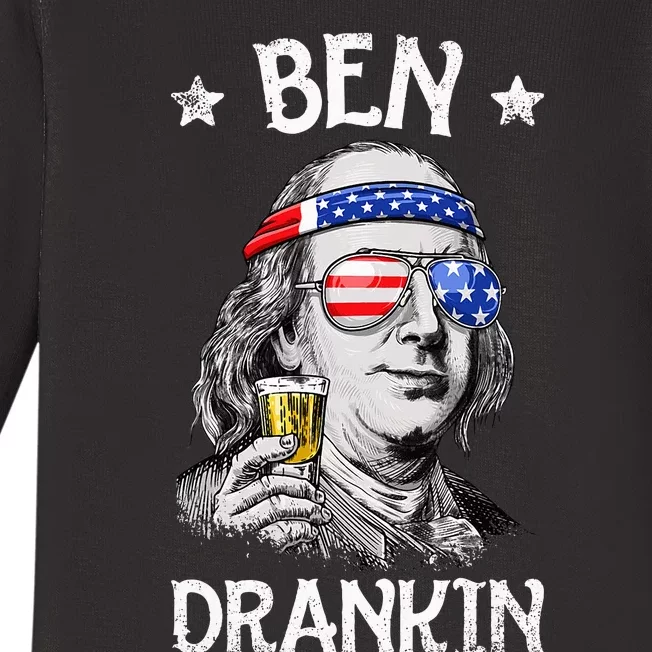 Ben Drankin 4th Of July Benjamin Franklin Usa Flag Baby Long Sleeve Bodysuit