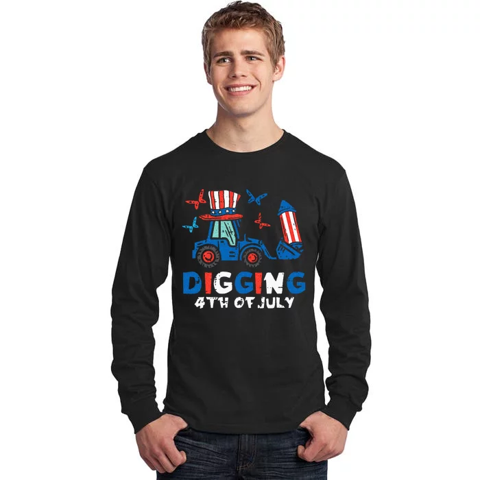 Bulldozer Digging 4th Of July July Fourth Kids Tall Long Sleeve T-Shirt