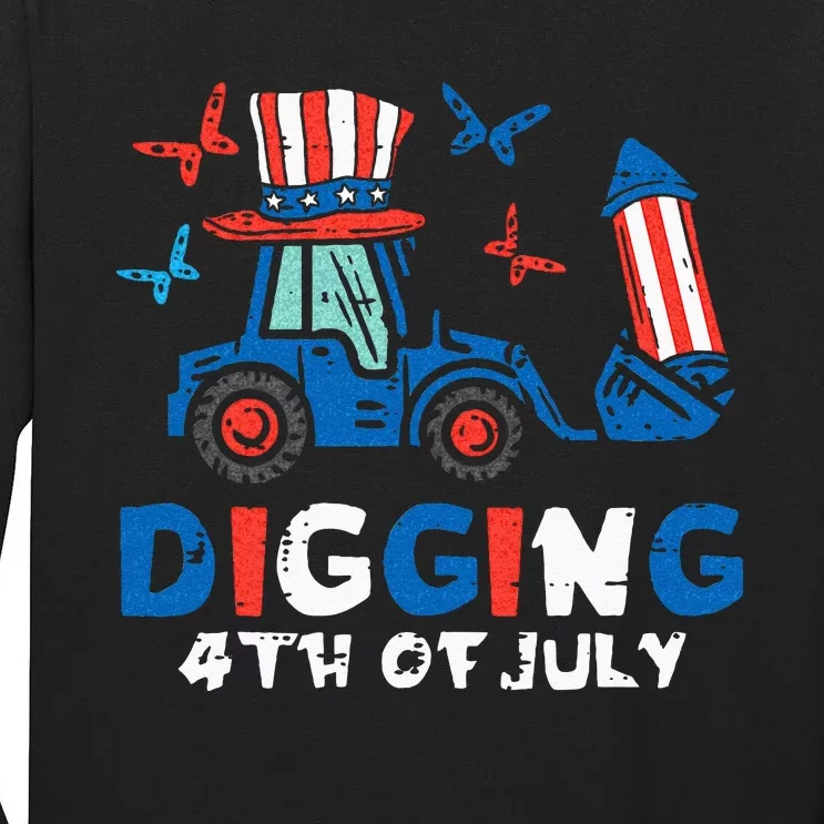 Bulldozer Digging 4th Of July July Fourth Kids Tall Long Sleeve T-Shirt