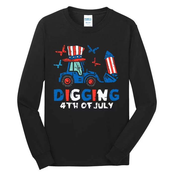 Bulldozer Digging 4th Of July July Fourth Kids Tall Long Sleeve T-Shirt