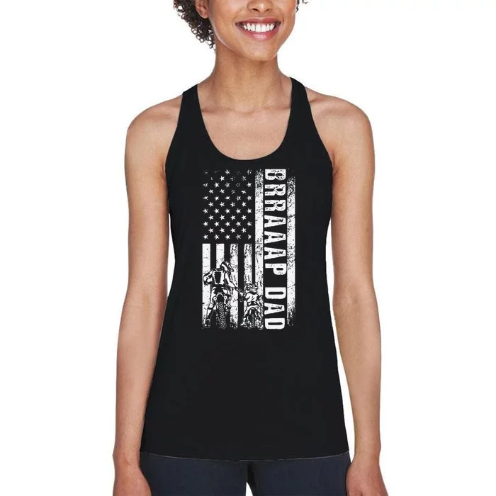 BRRAAAP DAD American Flag Dirt Bike Motocross Father's Day Women's Racerback Tank