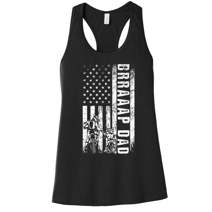 BRRAAAP DAD American Flag Dirt Bike Motocross Father's Day Women's Racerback Tank