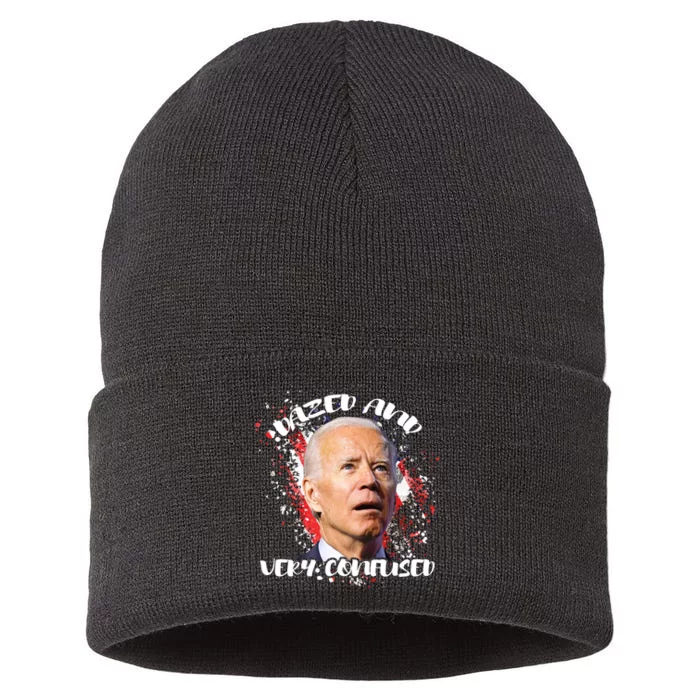 Biden Dazed And Very Confused Funny Anti Joe Biden Us Flag Sustainable Knit Beanie