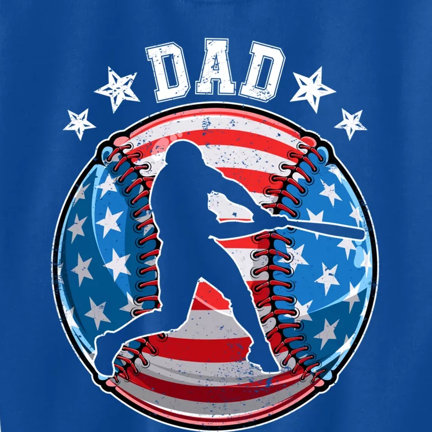 Baseball Dad American Flag Usa Funny Fathers Day Gift Kids Sweatshirt