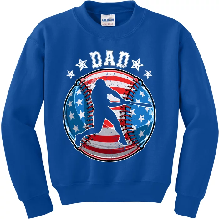 Baseball Dad American Flag Usa Funny Fathers Day Gift Kids Sweatshirt