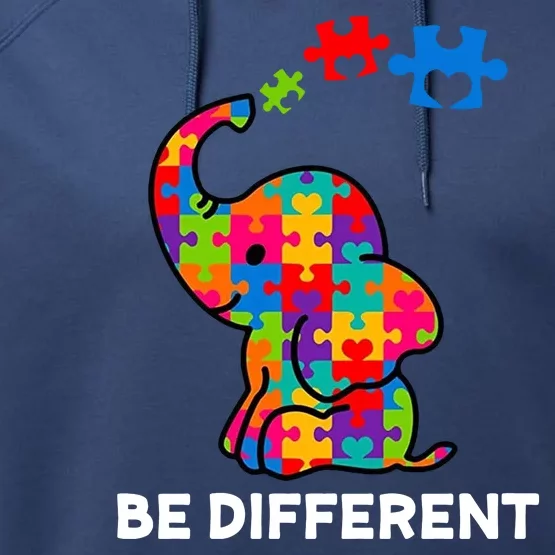 Be Different Autism Awareness Elephant Performance Fleece Hoodie