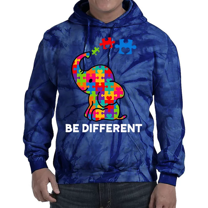 Be Different Autism Awareness Elephant Tie Dye Hoodie