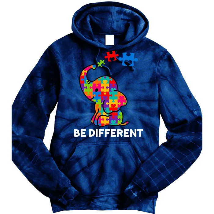 Be Different Autism Awareness Elephant Tie Dye Hoodie