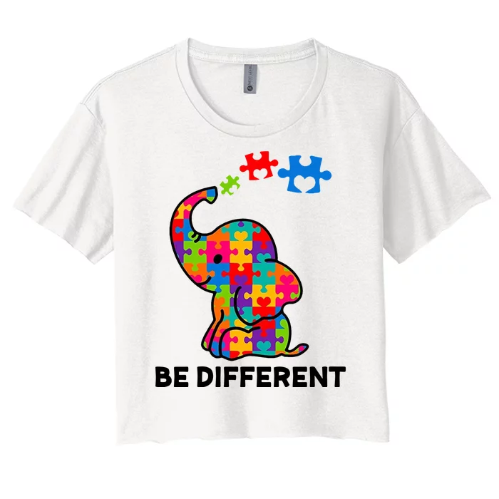 Be Different Autism Awareness Elephant Women's Crop Top Tee