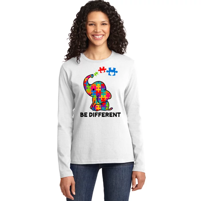 Be Different Autism Awareness Elephant Ladies Long Sleeve Shirt