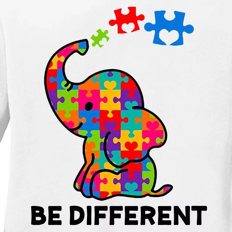 Be Different Autism Awareness Elephant Ladies Long Sleeve Shirt