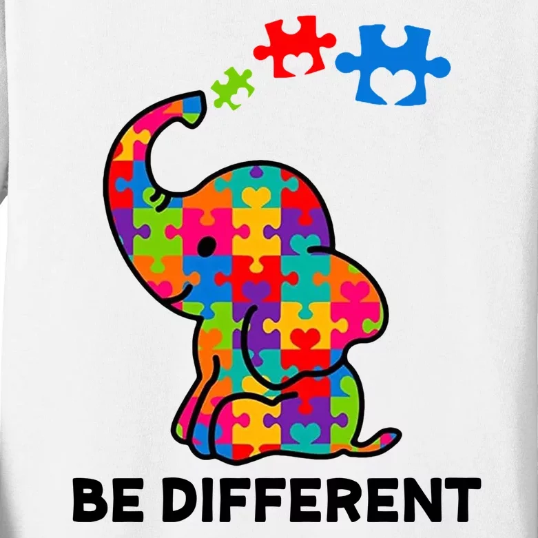 Be Different Autism Awareness Elephant Kids Long Sleeve Shirt