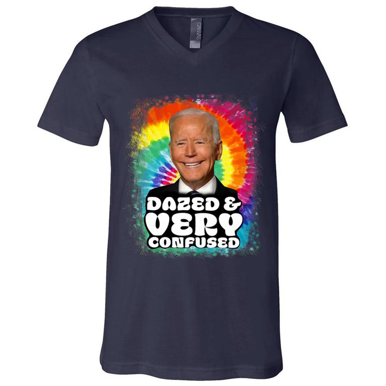 Biden Dazed And Very Confused Tiedye Funny Anti Joe Biden V-Neck T-Shirt