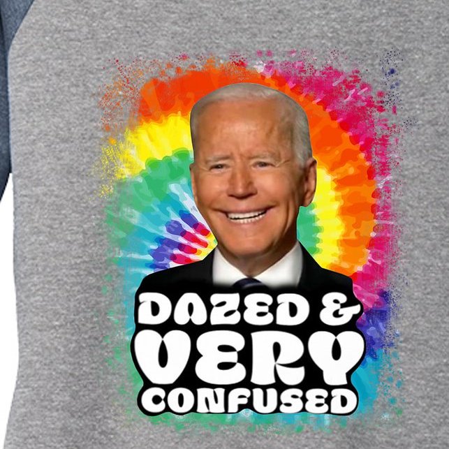 Biden Dazed And Very Confused Tiedye Funny Anti Joe Biden Women’s Tri-Blend 3/4-Sleeve Raglan Shirt