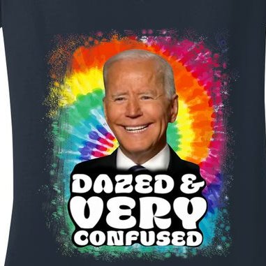 Biden Dazed And Very Confused Tiedye Funny Anti Joe Biden Women's V-Neck T-Shirt