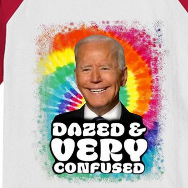 Biden Dazed And Very Confused Tiedye Funny Anti Joe Biden Kids Colorblock Raglan Jersey