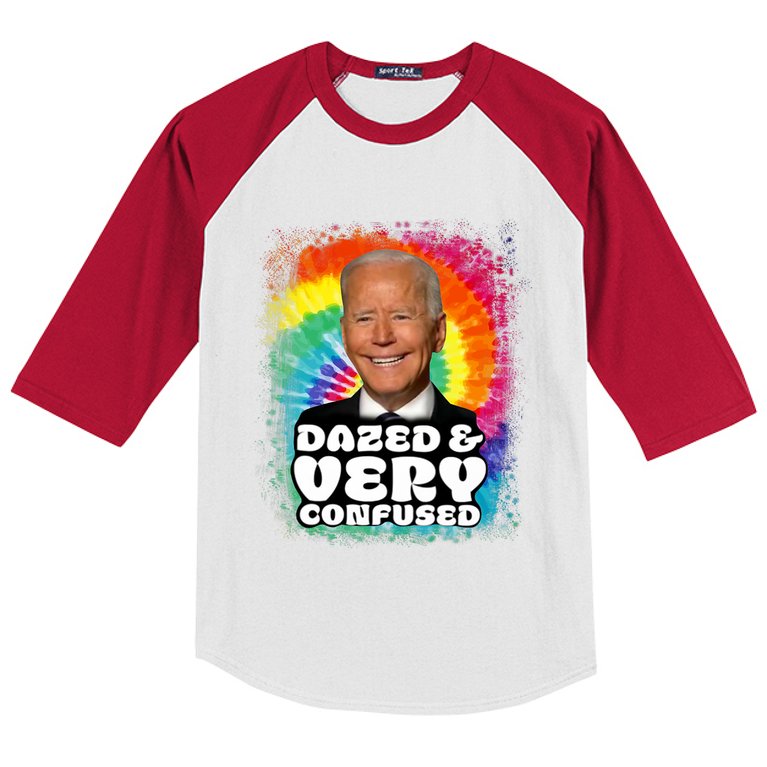Biden Dazed And Very Confused Tiedye Funny Anti Joe Biden Kids Colorblock Raglan Jersey