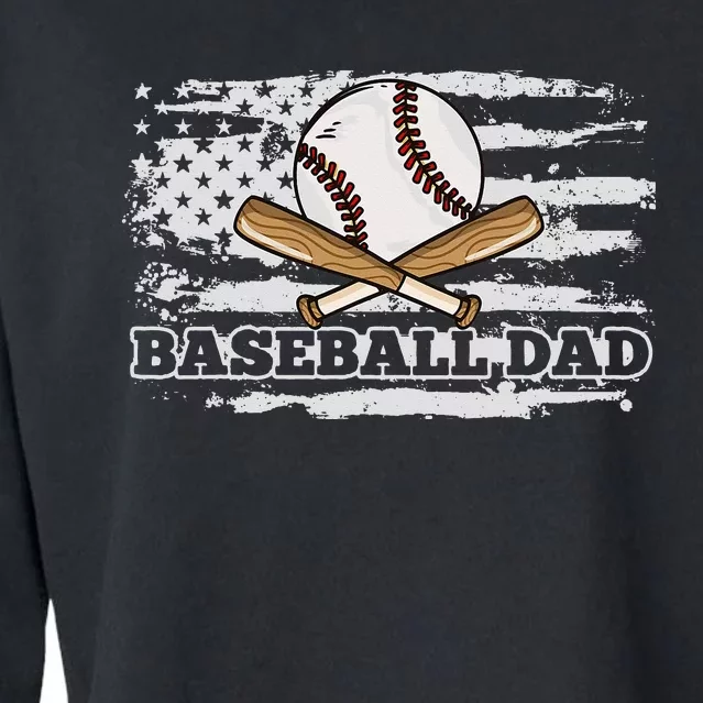 Baseball Dad American Flag 4th of July Baseball Player Cropped Pullover Crew