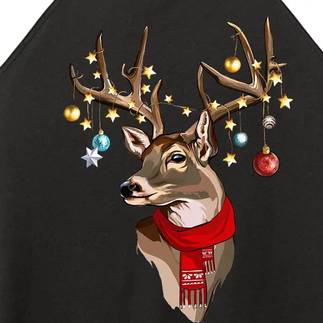 Buck Deer Antlers Christmas Lights Scarf Xmas Party Women’s Perfect Tri Rocker Tank